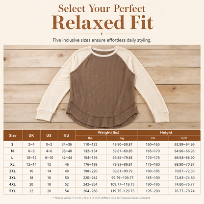 ✨Women's Raglan Long-Sleeve Knit Top – Textured Waffle Fabric, Curved Hem