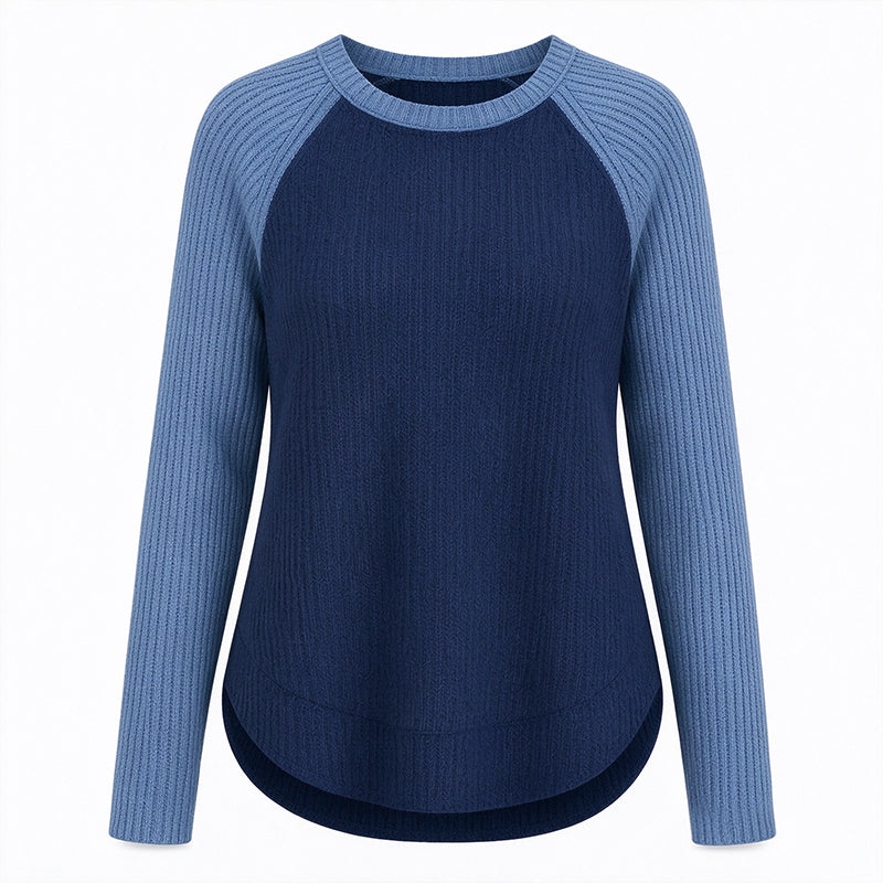 ✨Women's Raglan Long-Sleeve Knit Top – Textured Waffle Fabric, Curved Hem