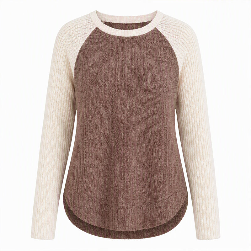 ✨Women's Raglan Long-Sleeve Knit Top – Textured Waffle Fabric, Curved Hem