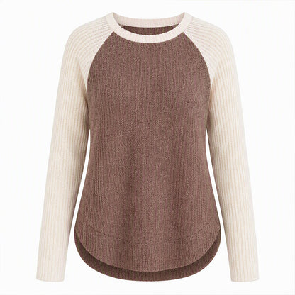 ✨Women's Raglan Long-Sleeve Knit Top – Textured Waffle Fabric, Curved Hem