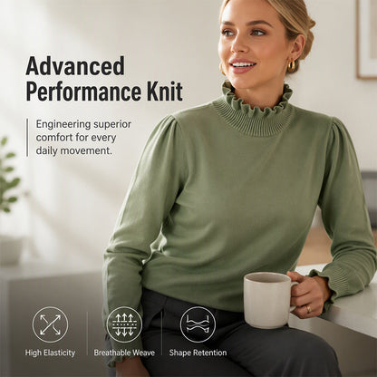 ✨Women's Casual Ruffle Mock Neck Knit Top – Soft, Feminine, Everyday Comfort