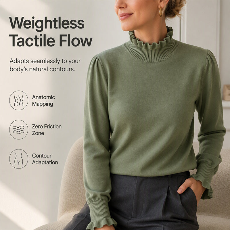 ✨Women's Casual Ruffle Mock Neck Knit Top – Soft, Feminine, Everyday Comfort