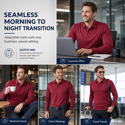 Long Sleeve Collared Tee – Smart Casual, Everyday Comfort