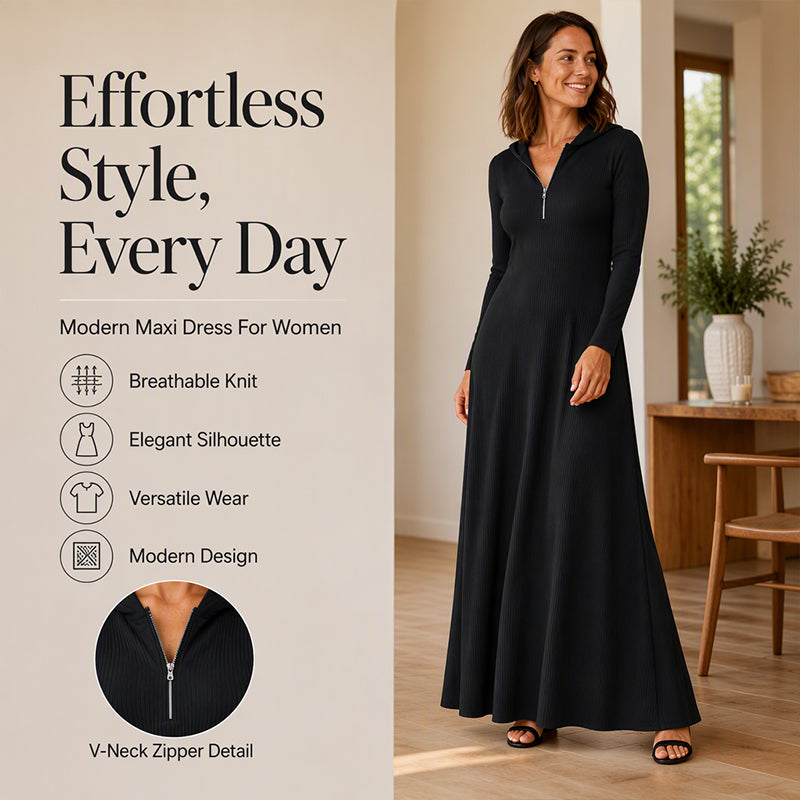 ✨Women's Ribbed Knit Hooded Maxi Dress – Cozy, Flattering Fit, Effortless Everyday Style