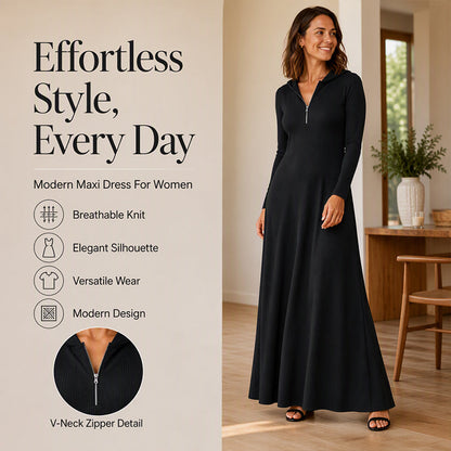 ✨Women's Ribbed Knit Hooded Maxi Dress – Cozy, Flattering Fit, Effortless Everyday Style