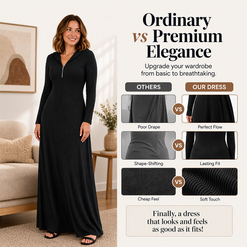 ✨Women's Ribbed Knit Hooded Maxi Dress – Cozy, Flattering Fit, Effortless Everyday Style