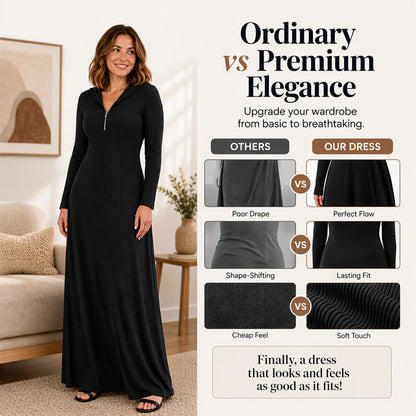 ✨Women's Ribbed Knit Hooded Maxi Dress – Cozy, Flattering Fit, Effortless Everyday Style