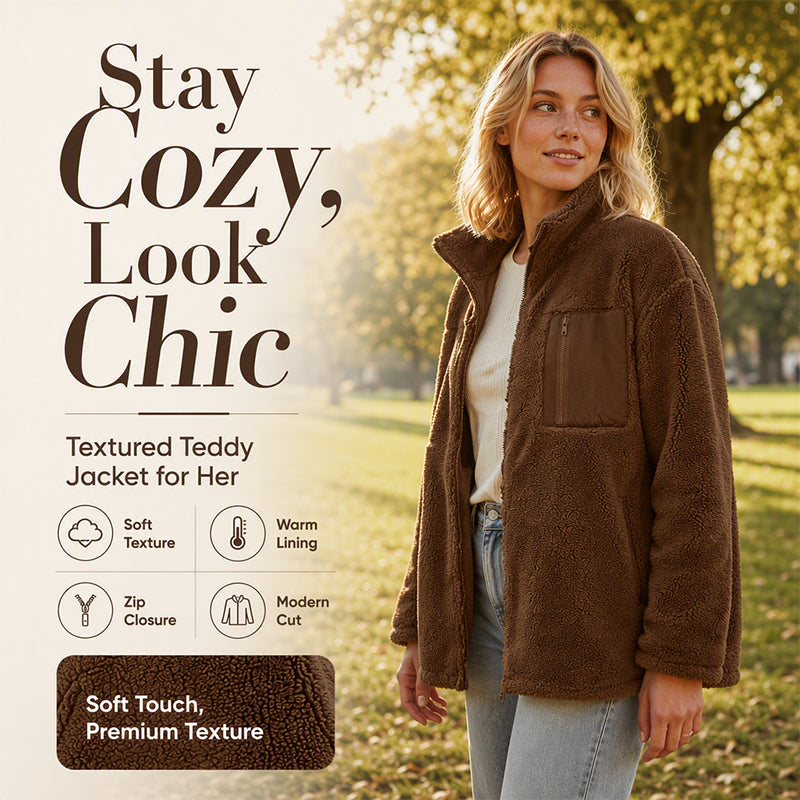 🔥 50% OFF | Women's Teddy Fleece Zip-Up Jacket – Soft, Warm & Relaxed Fit