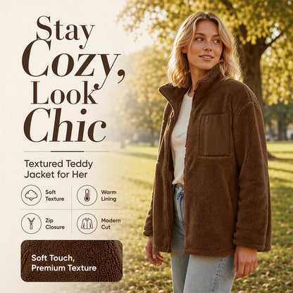 🔥 50% OFF | Women's Teddy Fleece Zip-Up Jacket – Soft, Warm & Relaxed Fit
