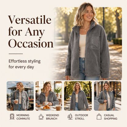 🔥 50% OFF | Women's Teddy Fleece Zip-Up Jacket – Soft, Warm & Relaxed Fit