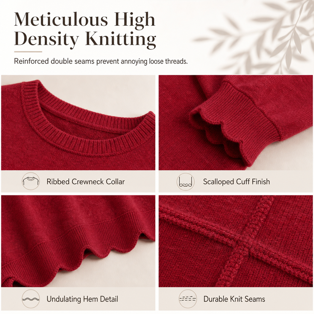 ✨Women's Scalloped Hem Crew Neck Sweatshirt – Soft, Casual, Feminine Everyday Comfort