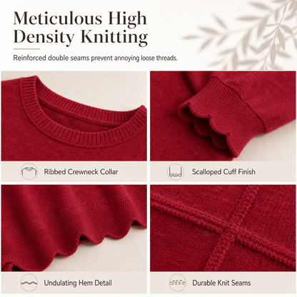 ✨Women's Scalloped Hem Crew Neck Sweatshirt – Soft, Casual, Feminine Everyday Comfort