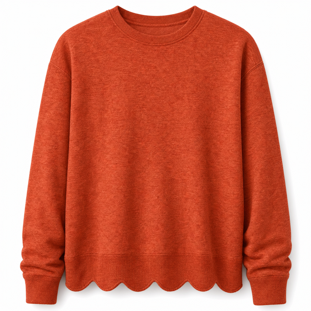 ✨Women's Scalloped Hem Crew Neck Sweatshirt – Soft, Casual, Feminine Everyday Comfort