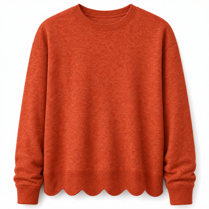 ✨Women's Scalloped Hem Crew Neck Sweatshirt – Soft, Casual, Feminine Everyday Comfort