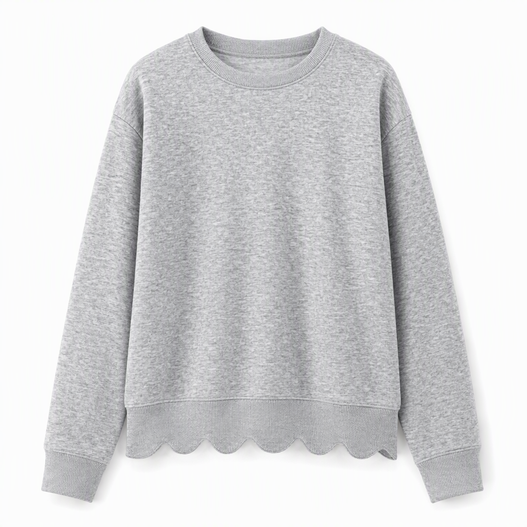 ✨Women's Scalloped Hem Crew Neck Sweatshirt – Soft, Casual, Feminine Everyday Comfort