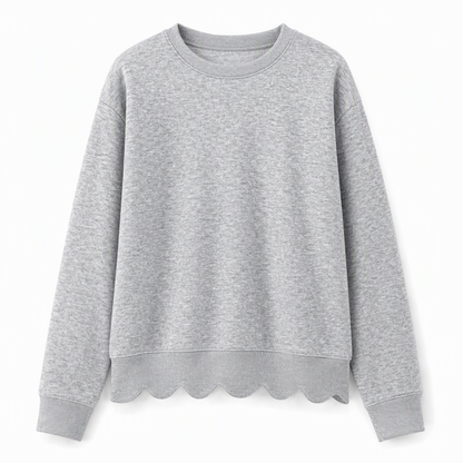 ✨Women's Scalloped Hem Crew Neck Sweatshirt – Soft, Casual, Feminine Everyday Comfort