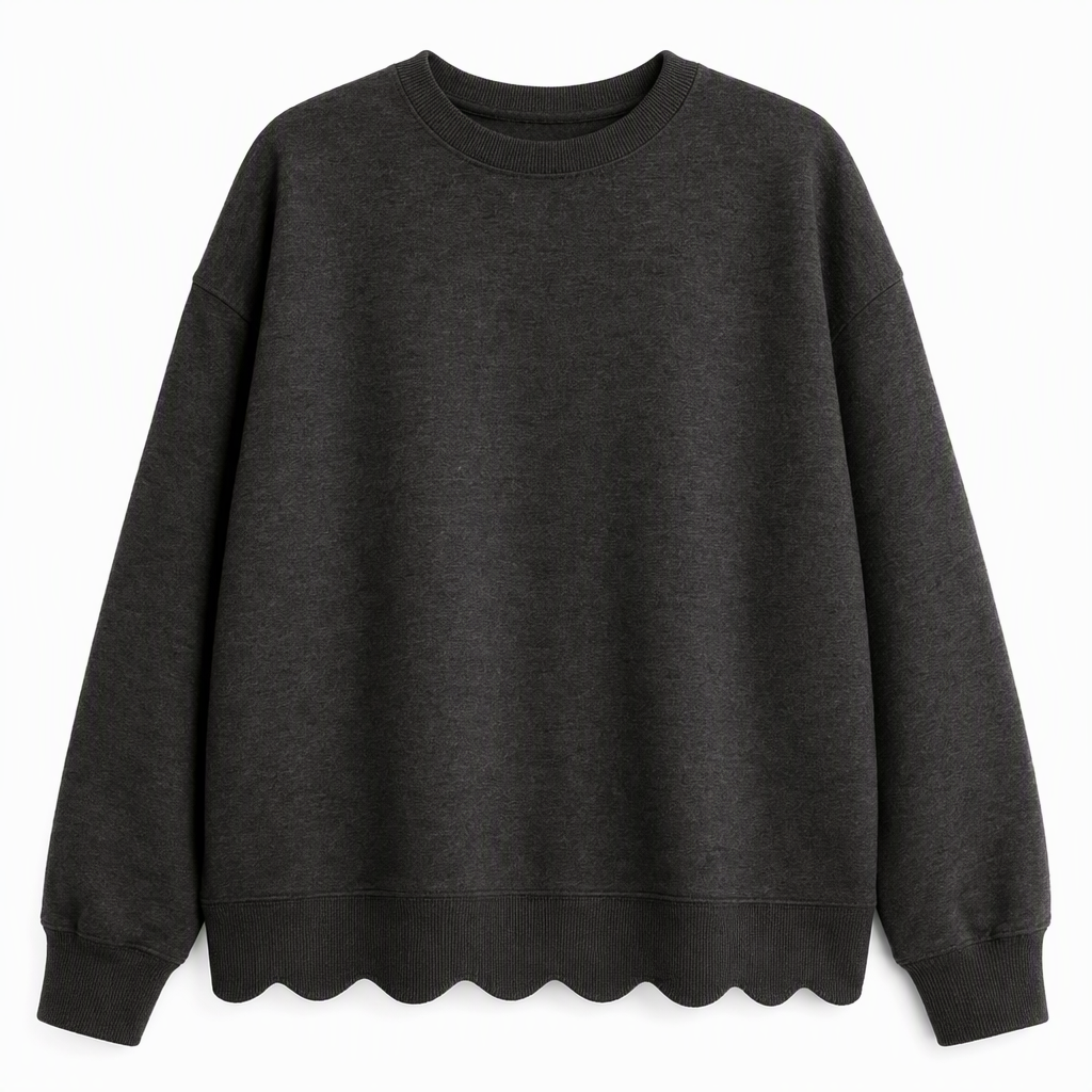 ✨Women's Scalloped Hem Crew Neck Sweatshirt – Soft, Casual, Feminine Everyday Comfort