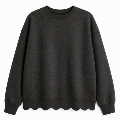 ✨Women's Scalloped Hem Crew Neck Sweatshirt – Soft, Casual, Feminine Everyday Comfort