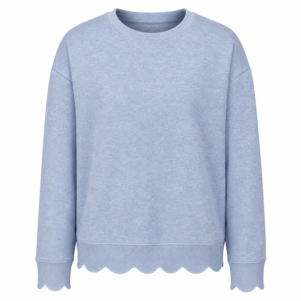 ✨Women's Scalloped Hem Crew Neck Sweatshirt – Soft, Casual, Feminine Everyday Comfort