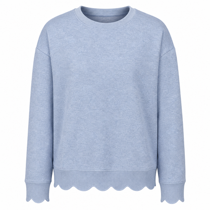 ✨Women's Scalloped Hem Crew Neck Sweatshirt – Soft, Casual, Feminine Everyday Comfort