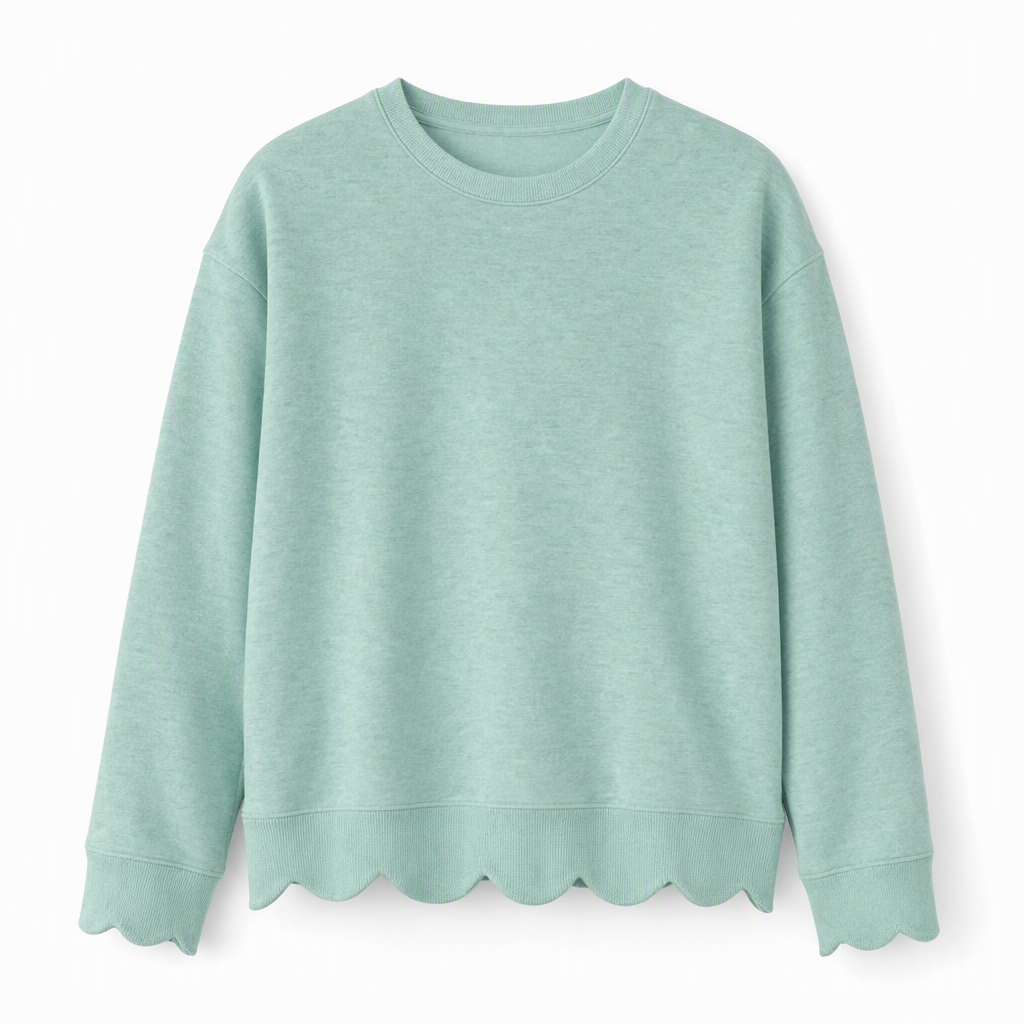 ✨Women's Scalloped Hem Crew Neck Sweatshirt – Soft, Casual, Feminine Everyday Comfort