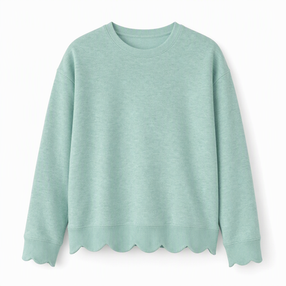 ✨Women's Scalloped Hem Crew Neck Sweatshirt – Soft, Casual, Feminine Everyday Comfort