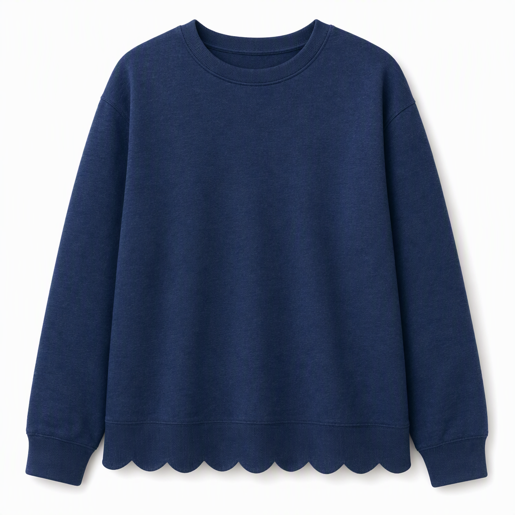 ✨Women's Scalloped Hem Crew Neck Sweatshirt – Soft, Casual, Feminine Everyday Comfort