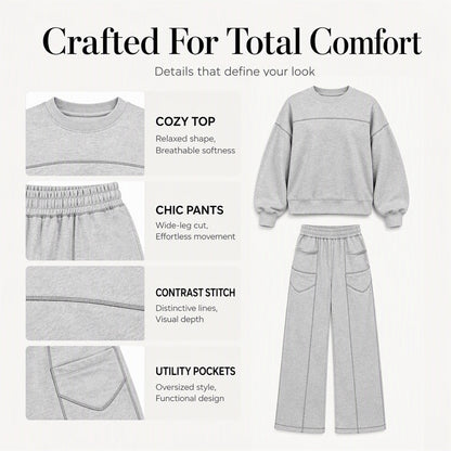 Women's Casual Sweatshirt & Wide-Leg Pants Set