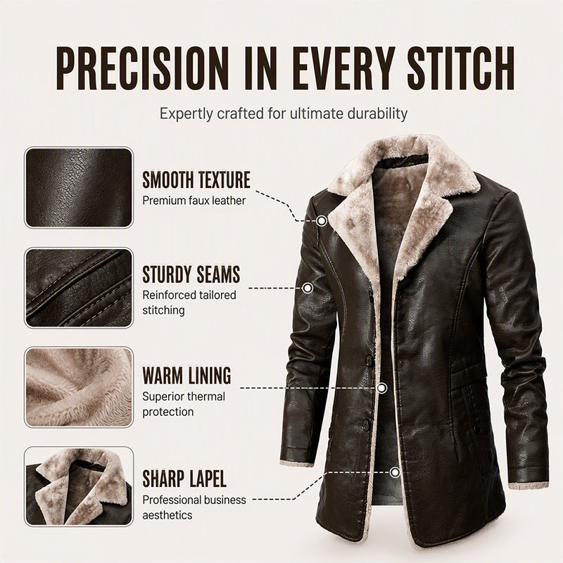 ✨Men's Lapel Collar Plush-Lined Faux Leather Coat – Warm, Stylish, Perfect for Cold Days