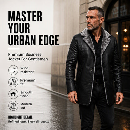 ✨Men's Lapel Collar Plush-Lined Faux Leather Coat – Warm, Stylish, Perfect for Cold Days