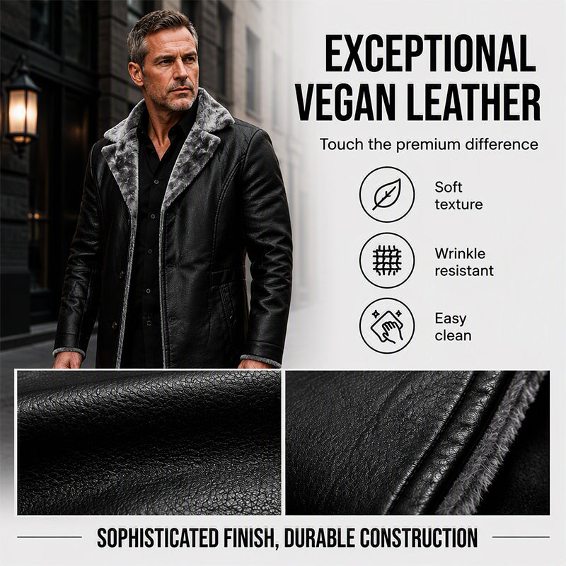 ✨Men's Lapel Collar Plush-Lined Faux Leather Coat – Warm, Stylish, Perfect for Cold Days
