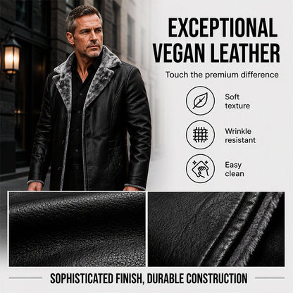 ✨Men's Lapel Collar Plush-Lined Faux Leather Coat – Warm, Stylish, Perfect for Cold Days