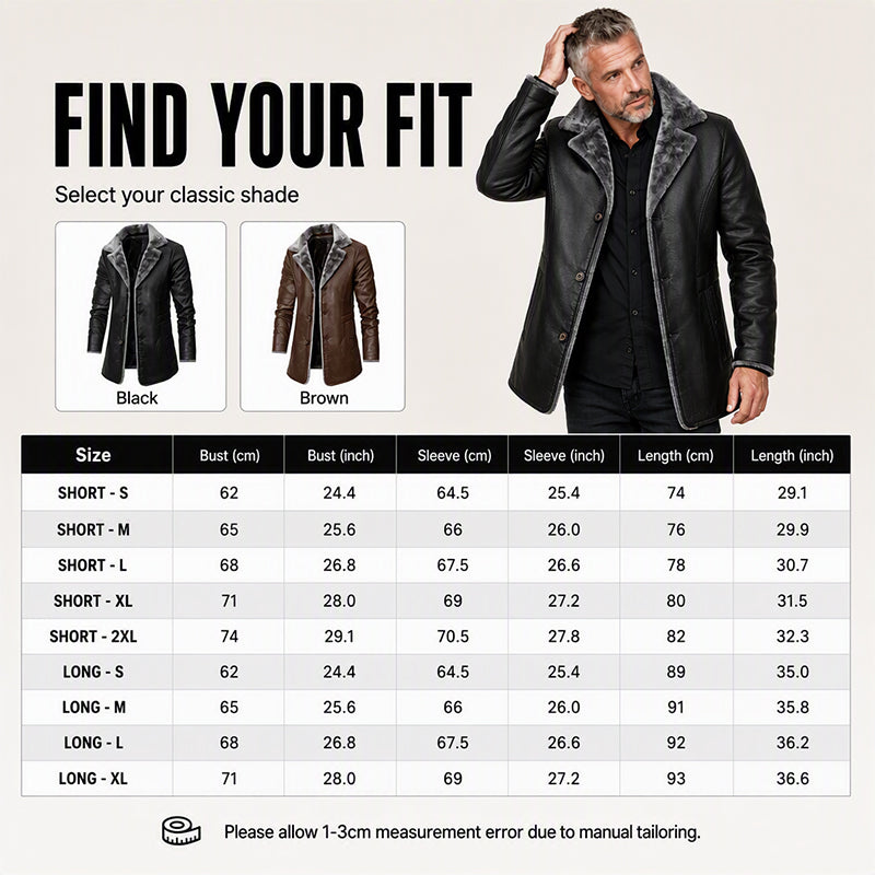 ✨Men's Lapel Collar Plush-Lined Faux Leather Coat – Warm, Stylish, Perfect for Cold Days