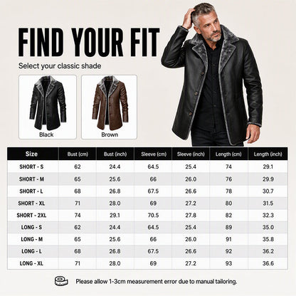✨Men's Lapel Collar Plush-Lined Faux Leather Coat – Warm, Stylish, Perfect for Cold Days