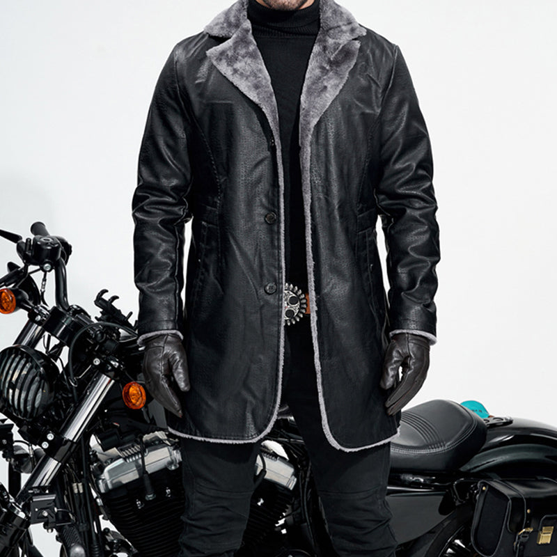 ✨Men's Lapel Collar Plush-Lined Faux Leather Coat – Warm, Stylish, Perfect for Cold Days