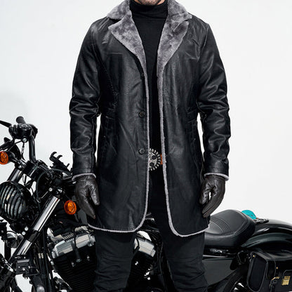✨Men's Lapel Collar Plush-Lined Faux Leather Coat – Warm, Stylish, Perfect for Cold Days