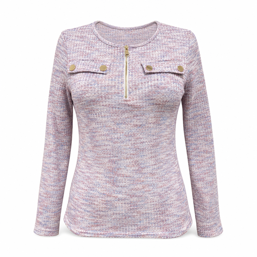 Women's Long Sleeve V-Neck Half Zip Knit Top