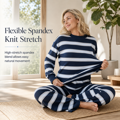 Womens Casual Long Sleeve Top and Pants Two Piece Set Fashion Striped Lounge Set