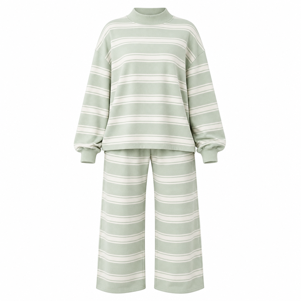 Womens Casual Long Sleeve Top and Pants Two Piece Set Fashion Striped Lounge Set