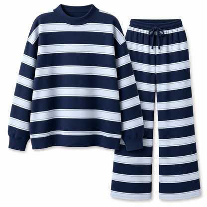 Womens Casual Long Sleeve Top and Pants Two Piece Set Fashion Striped Lounge Set