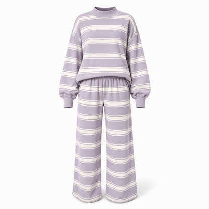 Womens Casual Long Sleeve Top and Pants Two Piece Set Fashion Striped Lounge Set