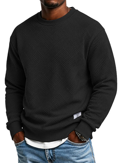 Mens Long Sleeve Jacquard Crew Neck Sweatshirt Loose Fit Thickened Autumn Winter Top Plus Size