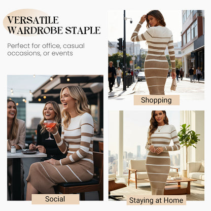 🖤Black Friday Sale:50% OFF🖤Women's Long-Sleeve Striped Bodycon Knit Dress