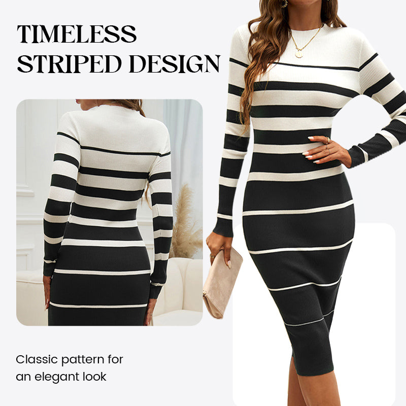 🖤Black Friday Sale:50% OFF🖤Women's Long-Sleeve Striped Bodycon Knit Dress