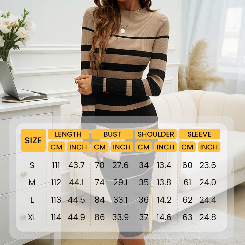 🖤Black Friday Sale:50% OFF🖤Women's Long-Sleeve Striped Bodycon Knit Dress