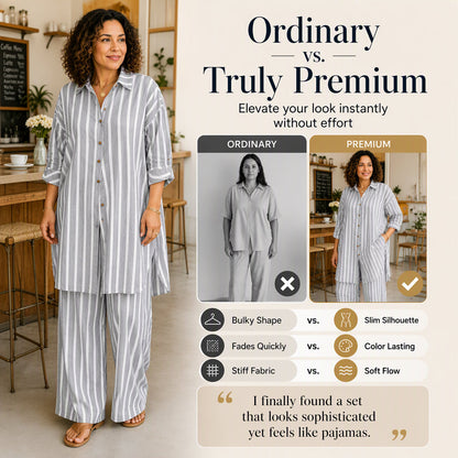 Women's Striped Longline Shirt & Wide-Leg Pants Set