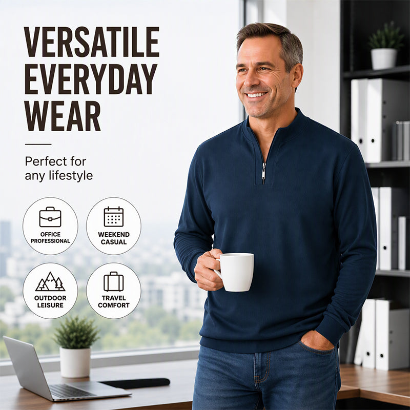 🧶Ribbed Texture, Minimalist Style🧥 Men's Half-Zip Ribbed Sweatshirt – Knit Texture, Soft & Warm ✨
