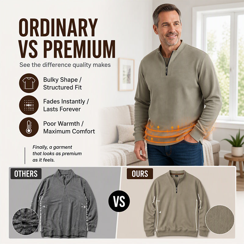🧶Ribbed Texture, Minimalist Style🧥 Men's Half-Zip Ribbed Sweatshirt – Knit Texture, Soft & Warm ✨