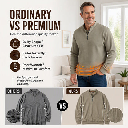🧶Ribbed Texture, Minimalist Style🧥 Men's Half-Zip Ribbed Sweatshirt – Knit Texture, Soft & Warm ✨