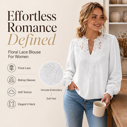 👗Delicate Lace, Sexy V-Neck👚 Women's Lace V-Neck Long Sleeve Top – Slim Fit | Elegant & Alluring ✨
